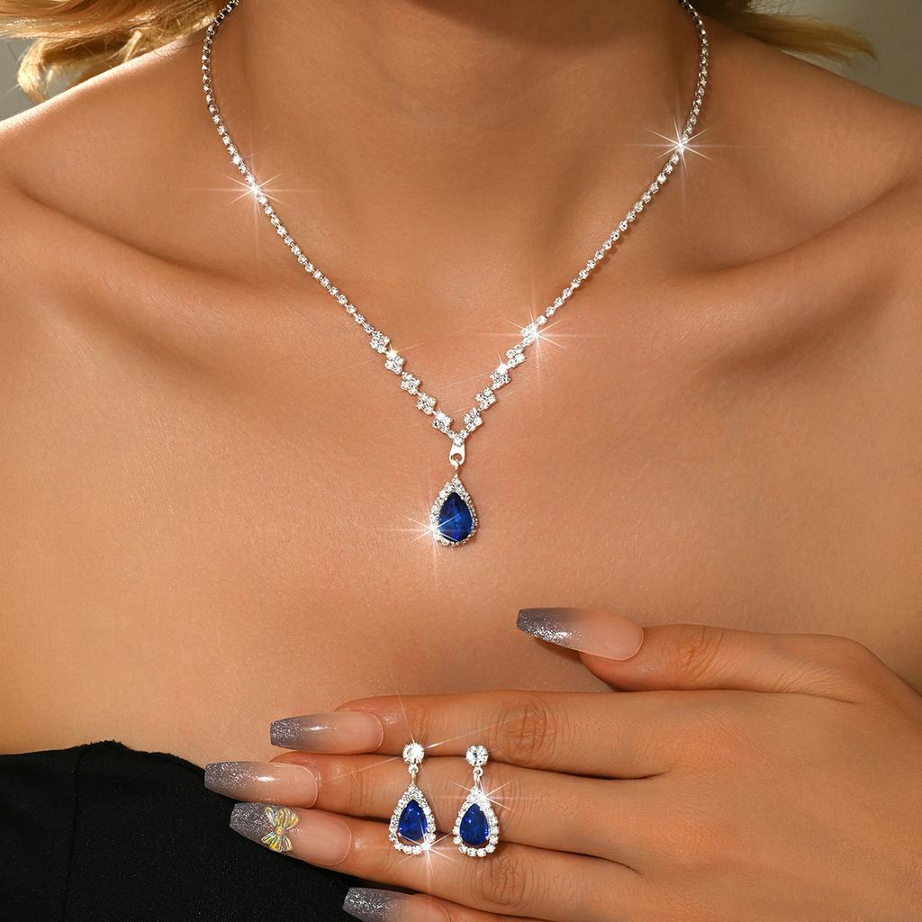 Brautschmuck Halskette Armband Set Strass Zirkon Hochzeitskleid Damen Hochzeitsaccessoires Premium Zweiteiliges Set