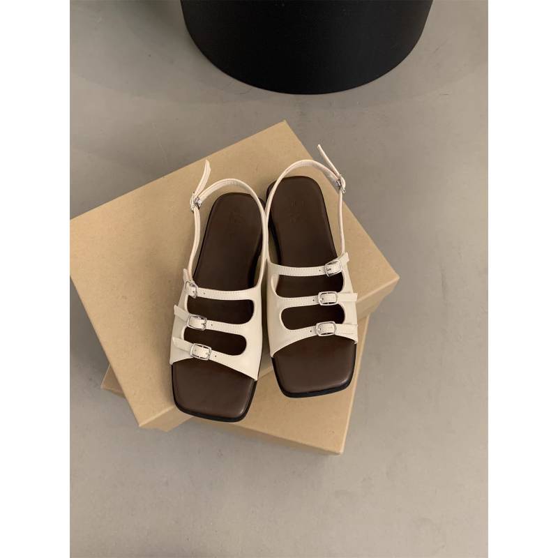 Roma Flat Sandals For Women Summer Fashion Pu Hollow Out Beach Shoes