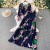 Large Size Maple Leaf Print Chiffon Long-sleeved Sunscreen Cardigan Jacket Set Loose and Thin Ruffle Edge Suspender Dress