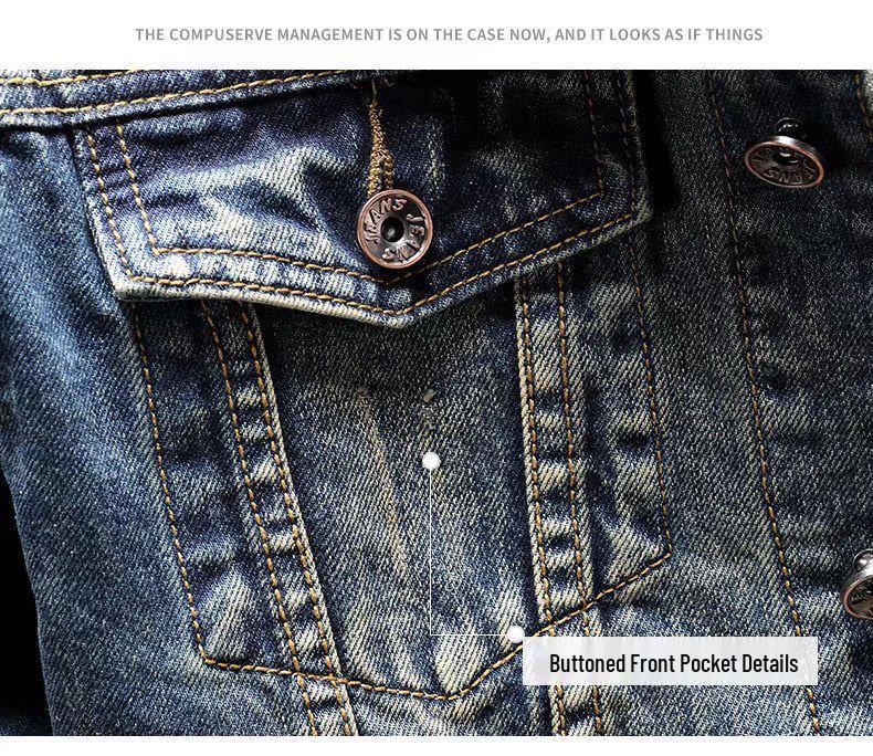 Men's Korean Style Embroidered Denim Jacket - Trendy, Loose, Casual for Spring and Autumn.