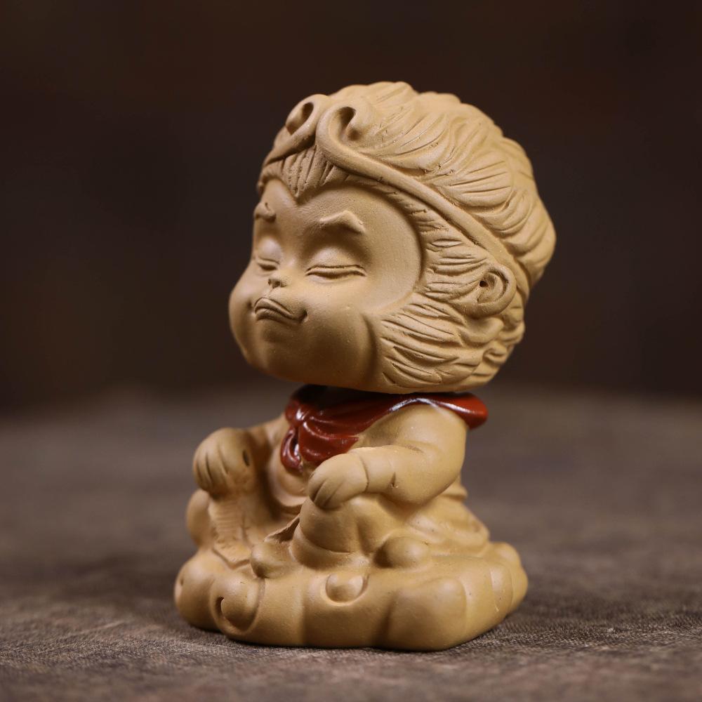 Yixing Zisha King Sun Wukong Monkey Incense Holder Tea Pet Handmade Tea Sculpture Tea Figurine Play Toys Tea Statue Ornaments
