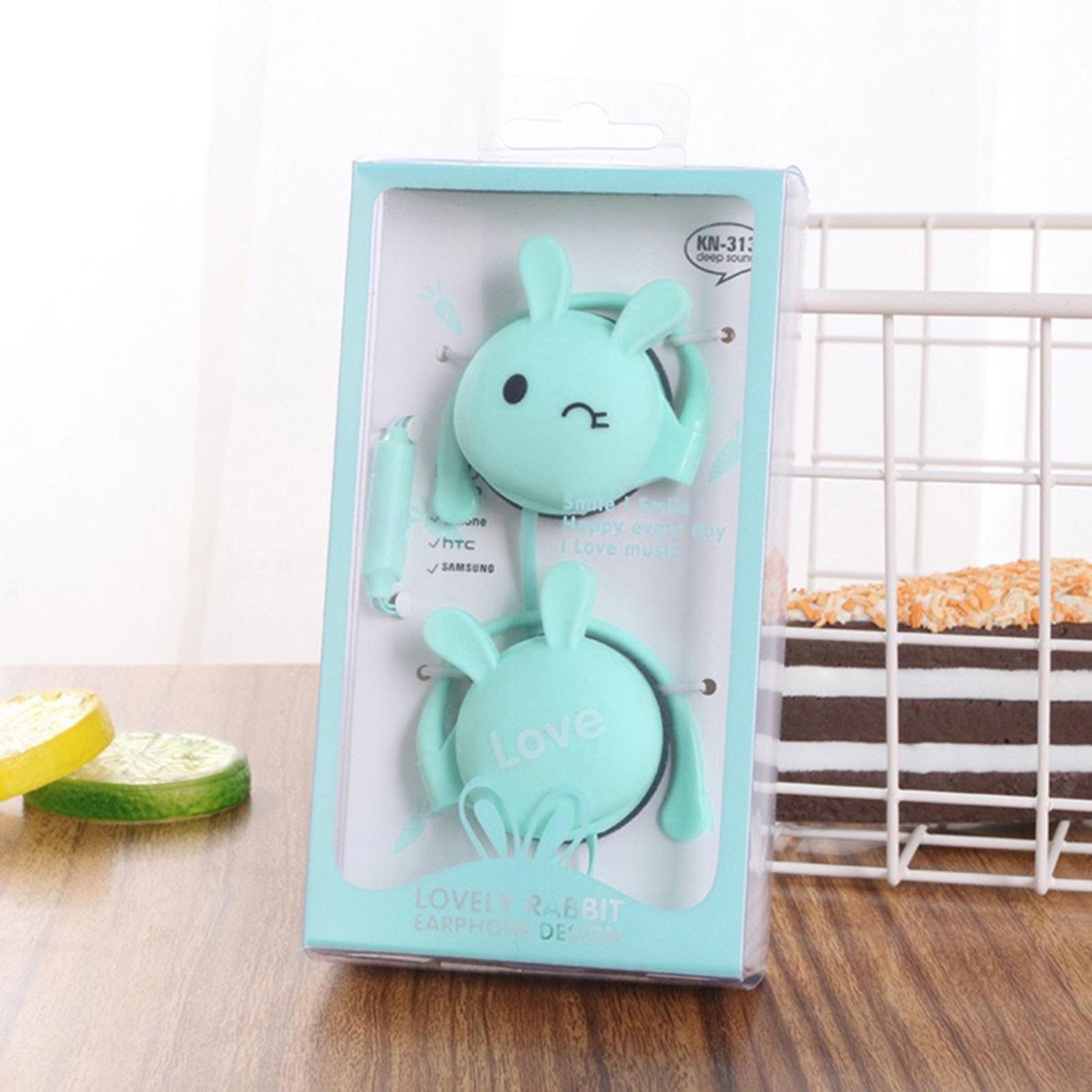 

Cartoon Rabbit Earbuds Wired Over Ear Headphones Clip Walking Gym Headset with Microphone Green