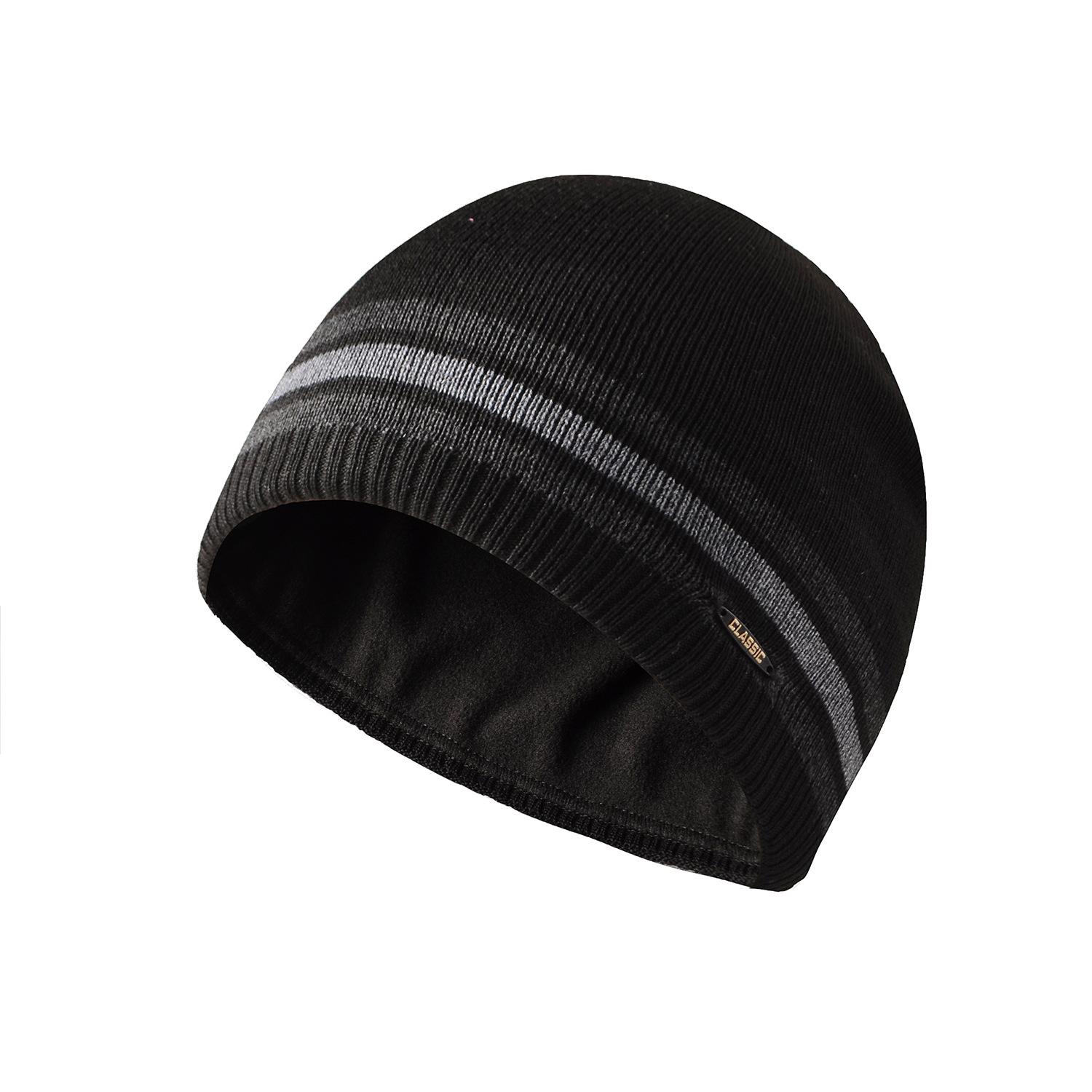 

Men s fleece knitted cap with iron standard straight edge wool hat, brimless dome hat, pullover, ski cap Knitted cap elastic чорний