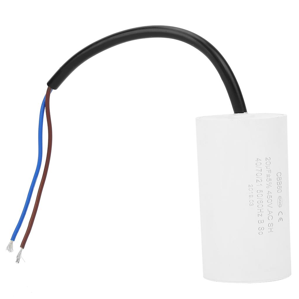 CBB60 Kondensator rozruchowy silnika 450V 20uF Mikrofarad Kondensator z przewodem