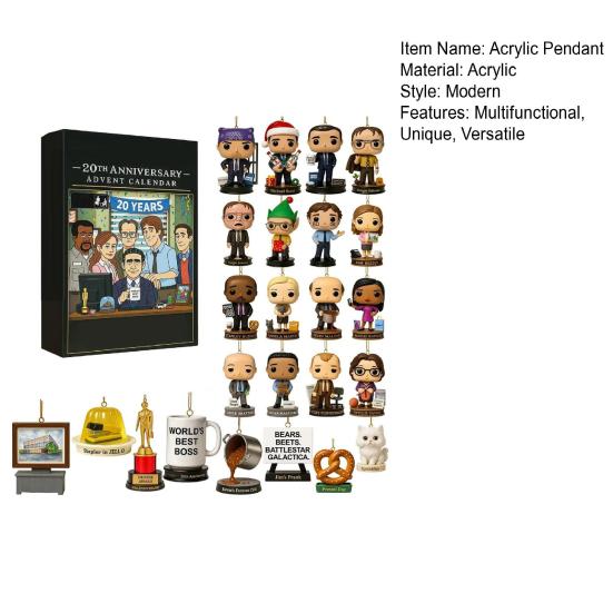 Office 20. Jubiläum Adventskalender 2025 24 Tage Acryl Ornament mit TV-Show Themen Weihnachts-Countdown Dekoration für Fans & Sammler