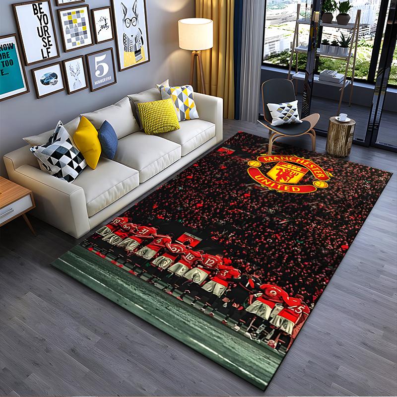 Sports Area Rug, Manchester United Old Trafford Crowd Team Crest Poster, Fan Cave Decor, Non-Slip Mat