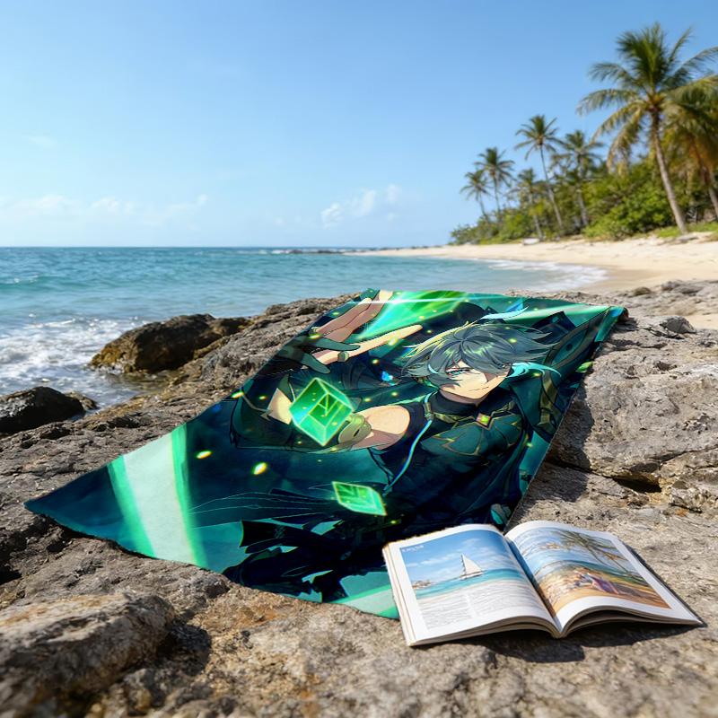 1pc Genshin Impact Alhaitham1 Beach Towel, Beach and Seaside Swimming Pool Equipment, Fashion Pattern, Rectangular, Travel Essentials