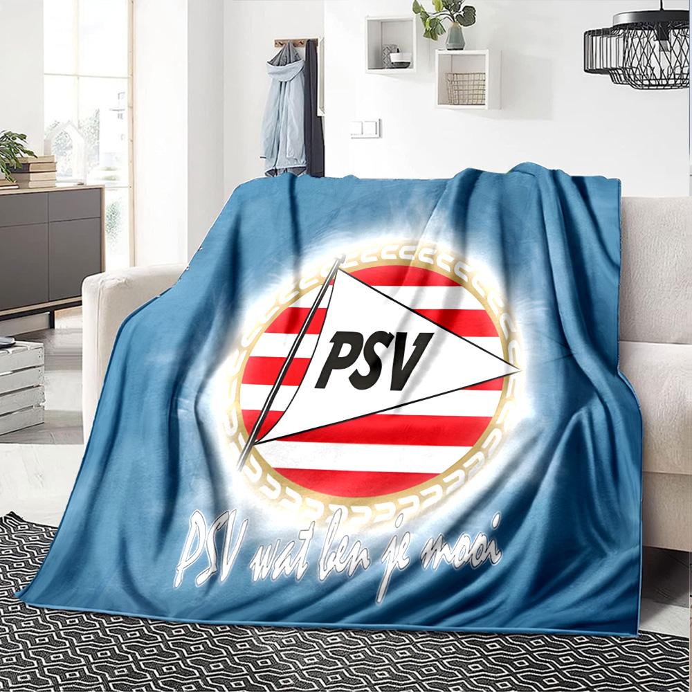 Psv Sportemblem Flanelldecke, Weiches Polyester, Modernes Design, Ganzjahres für Camping, Reisen, Geschenke für Feiertage oder Geburtstage