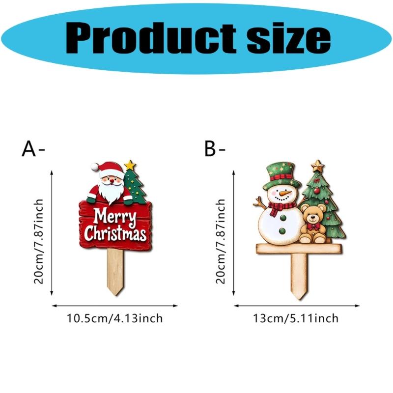 Santa Snowman Holiday Yard Stake Handcrafted Wooden Door Plaque For Seasonal Celebration Party Decoration