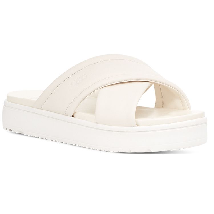 UGG Comfortable Leather Cross Slide Slippers Women slippers White 1128635-JLTH