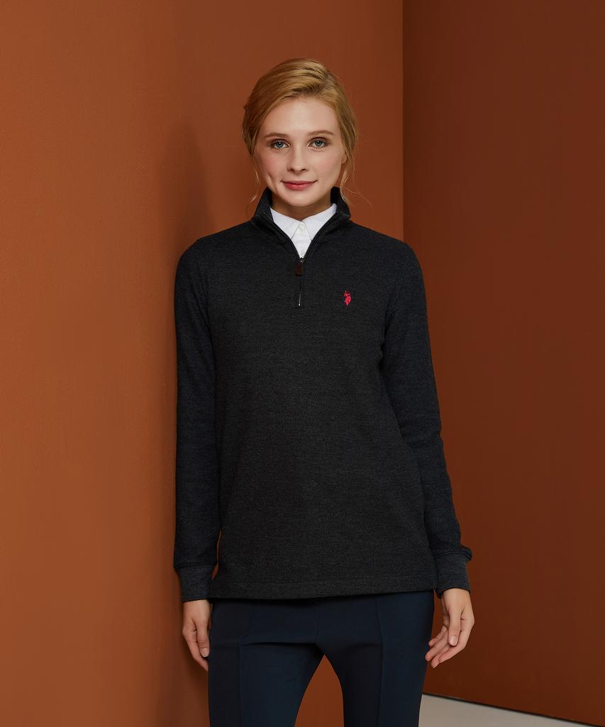 USPOLOASSN White Label Cotton French Rib Half-Zip Mock Neck_Black