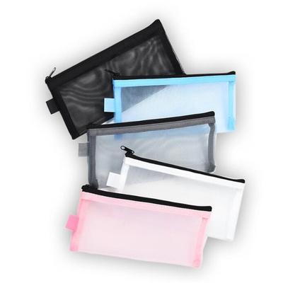 1Pc Fashion Transparent Grid Zipper Pencil Case Mesh Pen Bag Cosmetic Storage Stationery Makeup Cosmetic Handbags Coin Purse