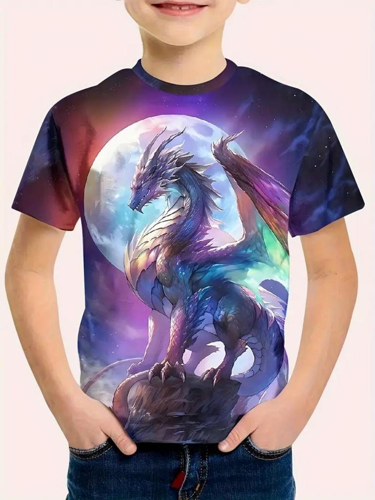 Children's Clothing T-Shirts for Boys Short Sleeve Child T-Shirt Fashion 3D Dragon Graphi Print Casual Girls Summer Clothes Tops