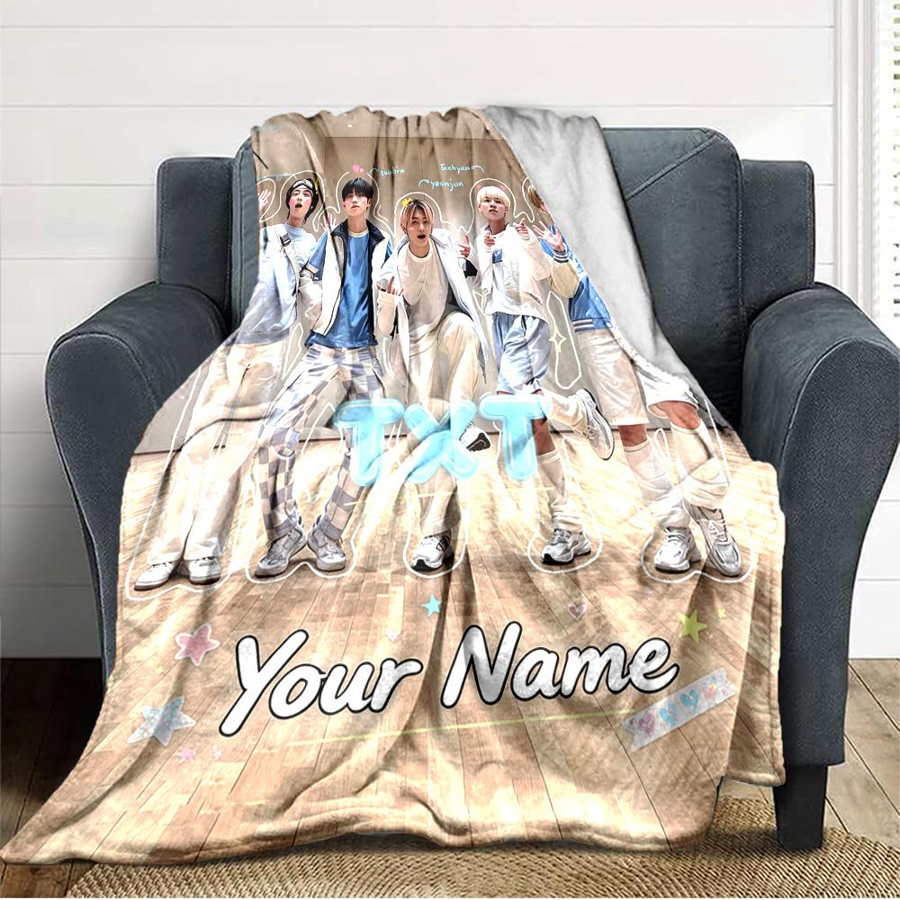 Name Custom TXT Poster Print Flannel Blanket High Quality Warm Comfortable Cover for All Seasons Perfect for Gifts Home Decor