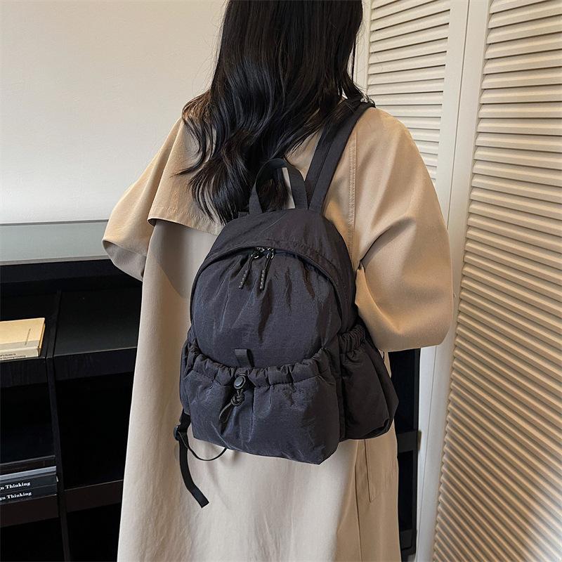 Schoolbag Korean Version Ins Lightweight Small Women's Backpack Lightweight Simple Solid Color Backpack Casual Commuter Messenger Bag