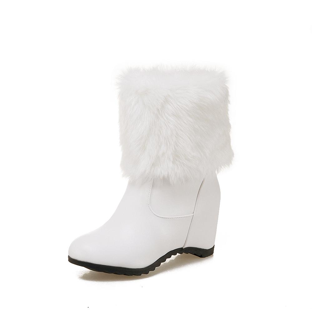 Fashion Big Size 33-43 Ladies Height Lncreasing Fur Ankle Boots Daily Concise Boots Women High Heels Shoes Woman Winter Botas Mujer33-43