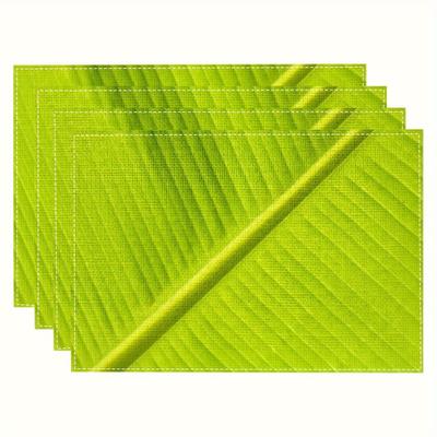 Set di 4 Tovagliette Foglia di Banana, Set da 4, Tappetini da Tavola con Fantasia Foglia Tropicale Verde, Decorazione in Lino per Festa Estiva, Stoviglie da Tavola Esterna