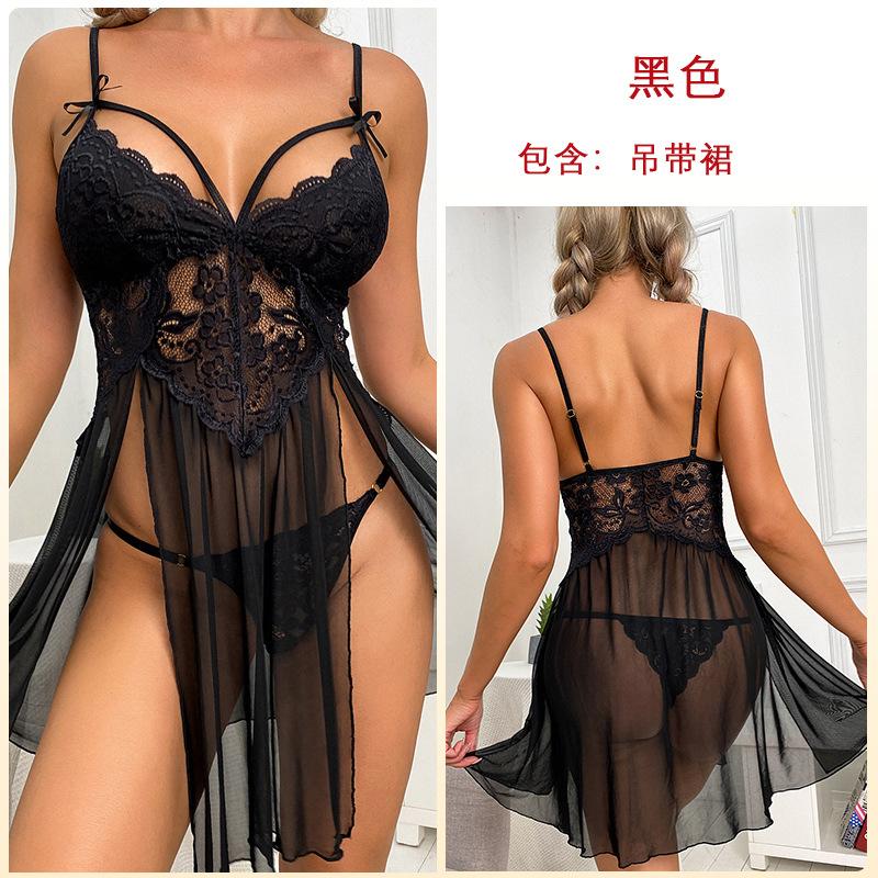 Sexy underwear, sexy mesh pajamas, lace embroidered suspender nightgown women s loungewear 311 S