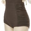 Solid Color Mesh V-neck One-piece Bikini Women's  Sexy Tight Conservative Hot Spring Swimsuit