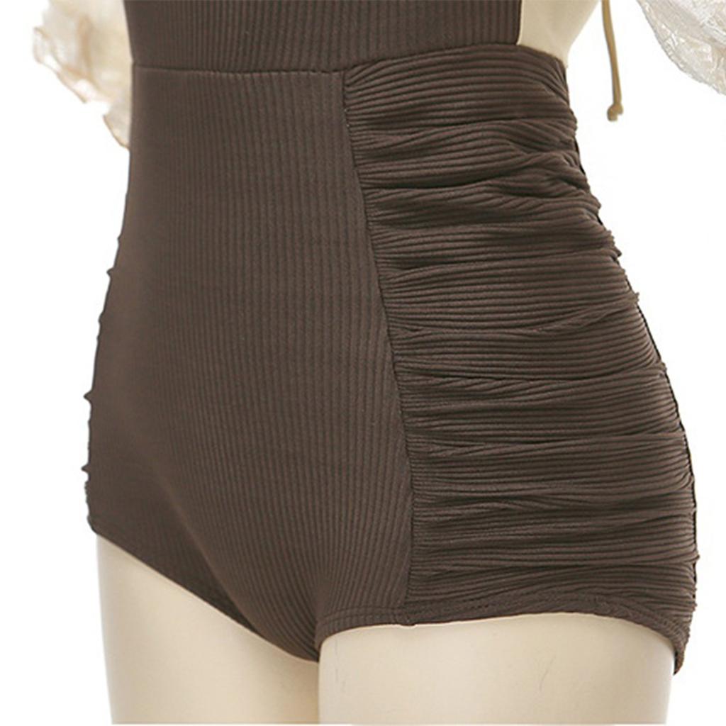 Solid Color Mesh V-neck One-piece Bikini Women's  Sexy Tight Conservative Hot Spring Swimsuit