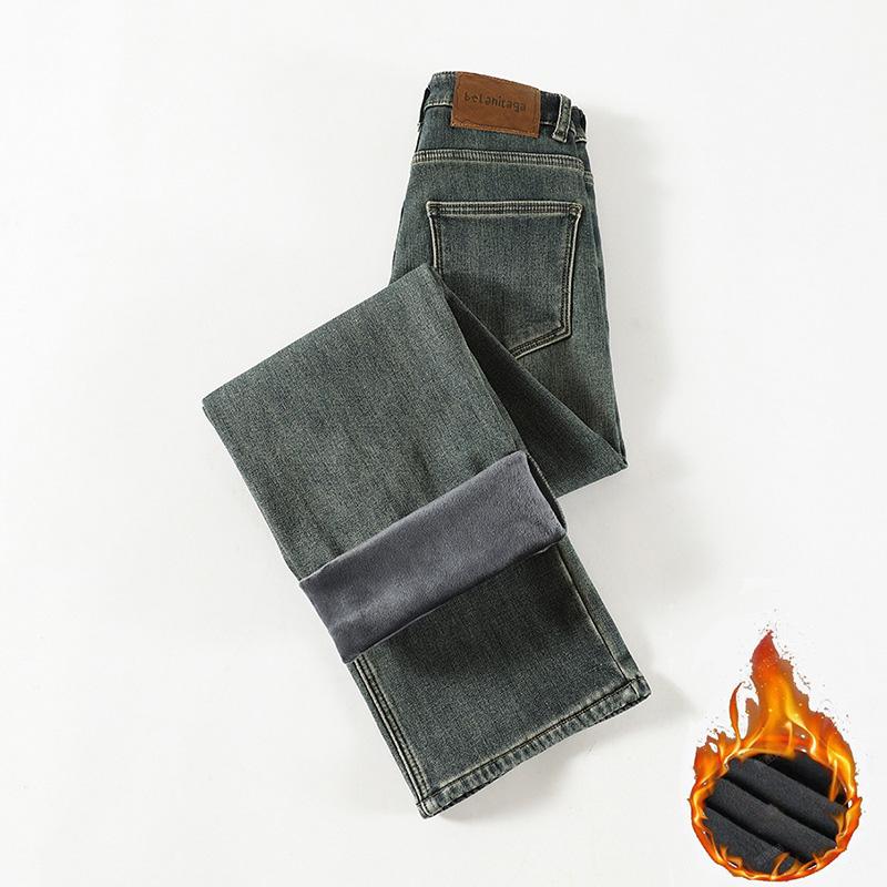 Winter New Plush/Regular Jeans Loose And Slim, High Waist Design With A Sense Of Sagging And Floor Dragging Straight Leg Pants