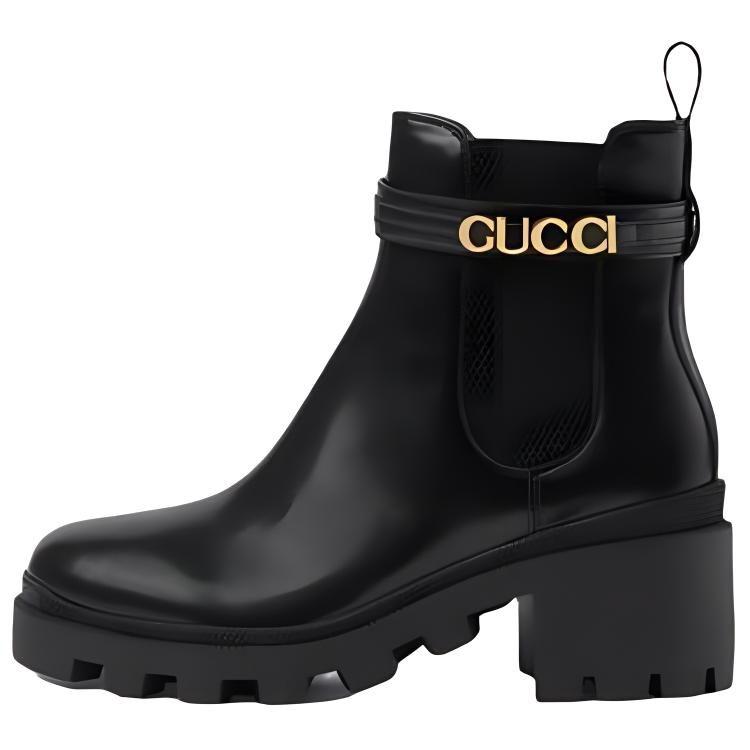 Gucci Stivali Chelsea con Cinturino Logo Nero Donna 734909 AABK6 1000