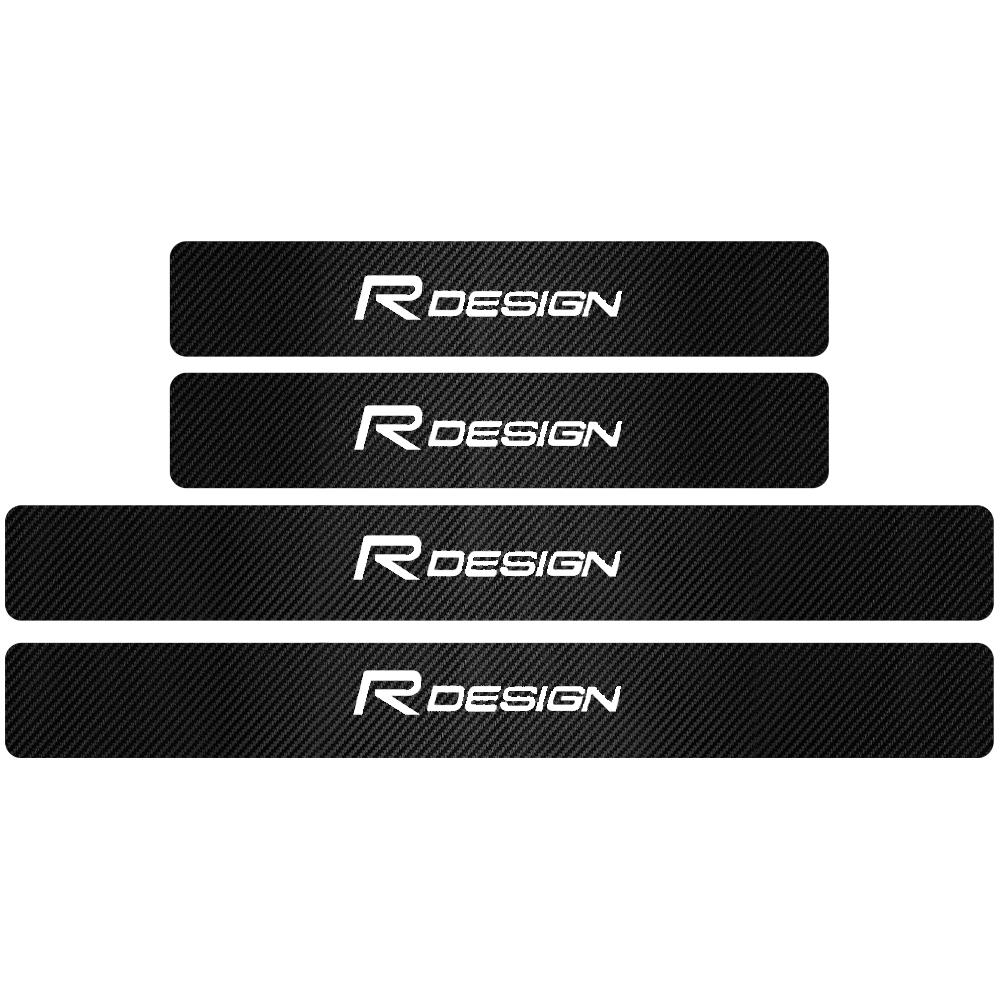 4PCS Car Styling Carbon Fiber Car Door Sill Protected Stickers Auto Emblem Decals For Volvo RDESIGN T6 AWD S40 S60 XC60 XC90 V60