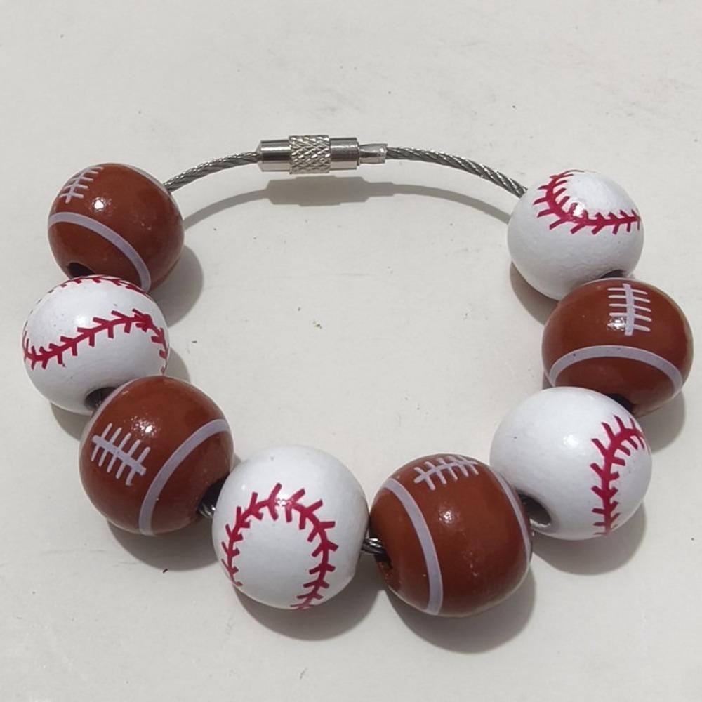 Basketball Themed Baseball Bag Charm Wooden Football Key Ring Hanging Bracelet Charm  Tote Decor
