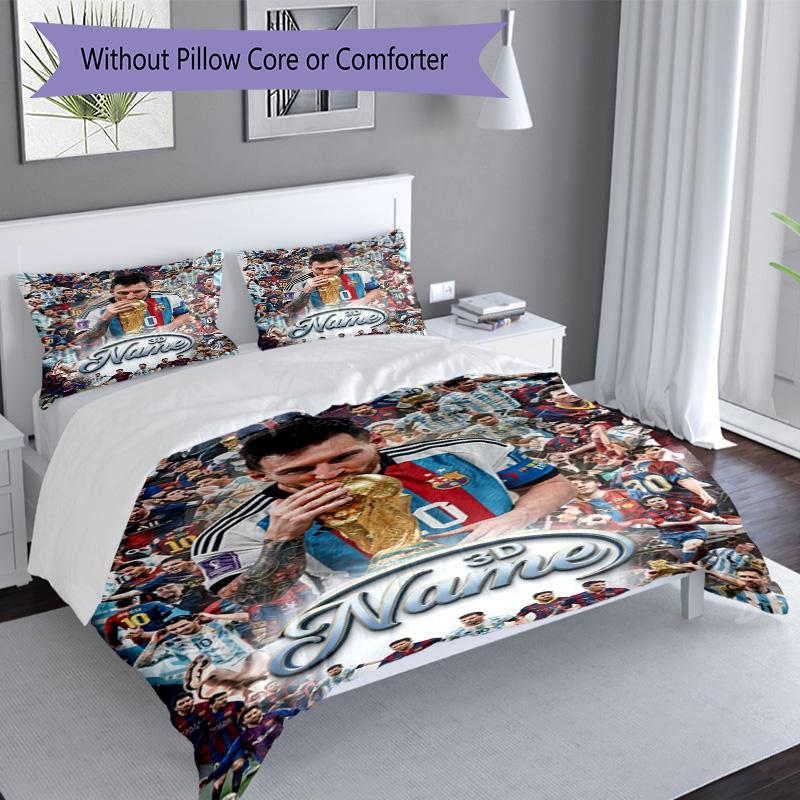 Messi Lionel Messi World Cup Champion Personalized Name Bedding Set,Premium Bed Linen for Bedroom Home Decoration,Perfect Collectible Gift for Messi F