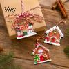 Small Gingerbread House Gifts 12Pcs Wooden Ornaments for Christmas Tree Decorations, Rustic Hanging Xmas Baubles Decor with Festive Candy And