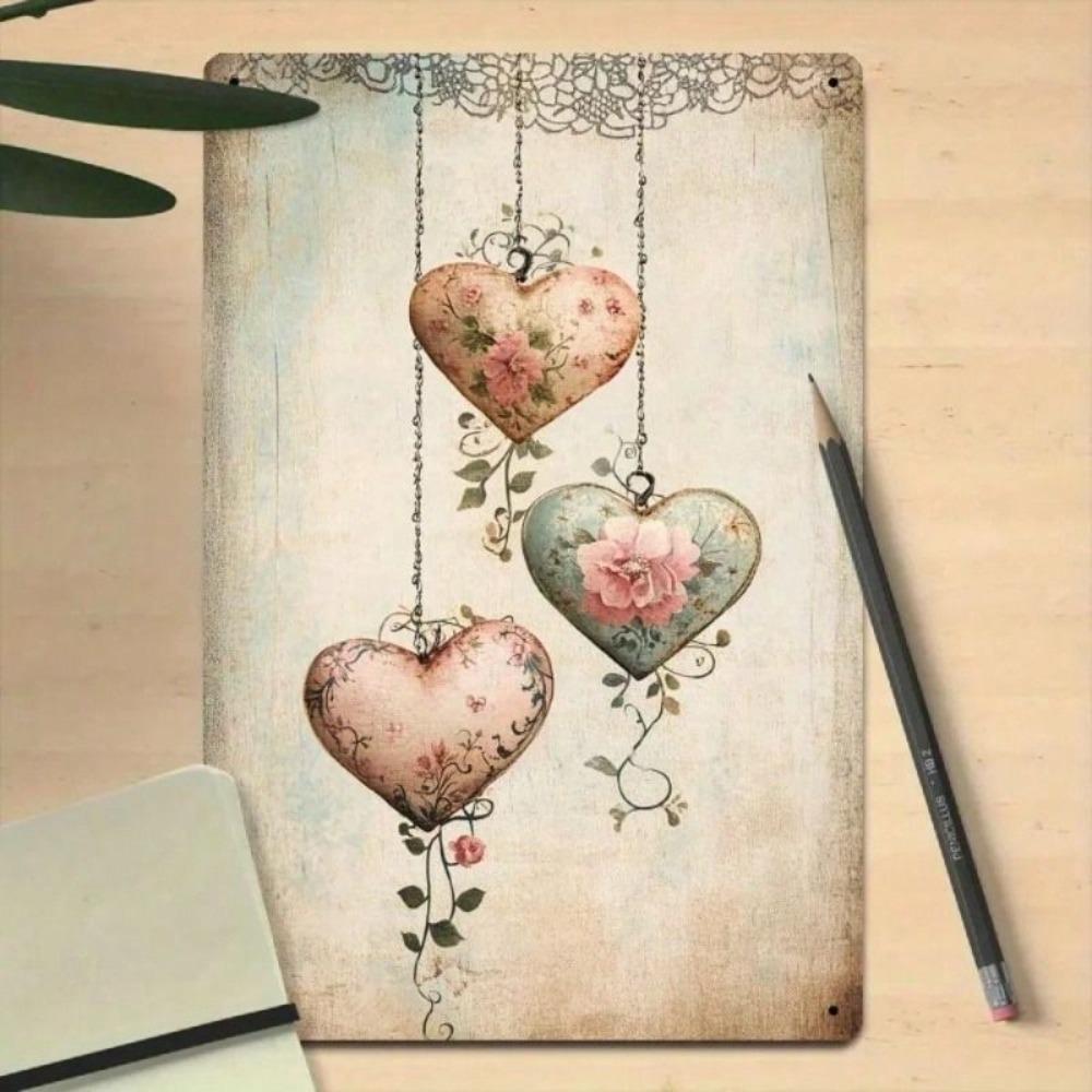 Vintage Art Deco Metal Wall Decor, Heart Poster for Bar