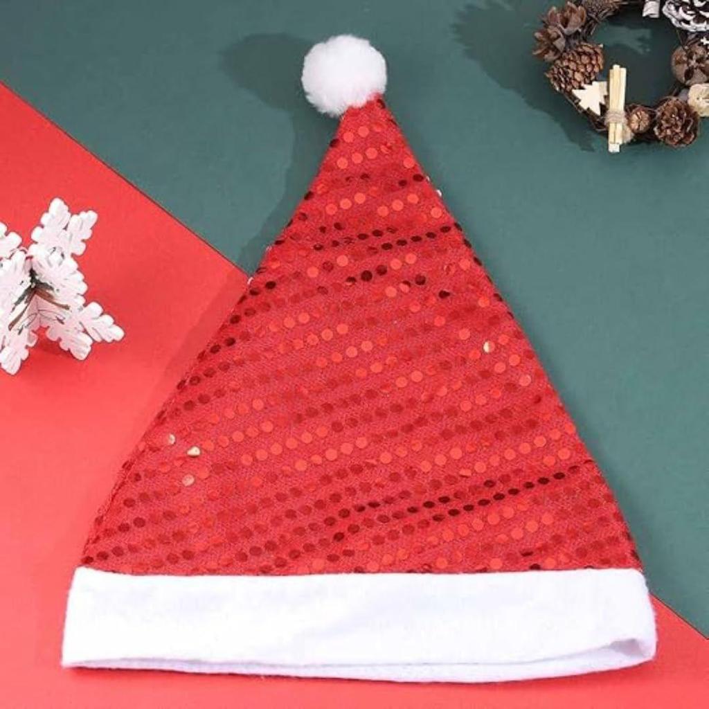 Weihnachts-Pailletten-Nikolausmütze für Erwachsene - Plüsch-Glitzer-Weihnachtsmütze für Weihnachtsfeier-Zubehör