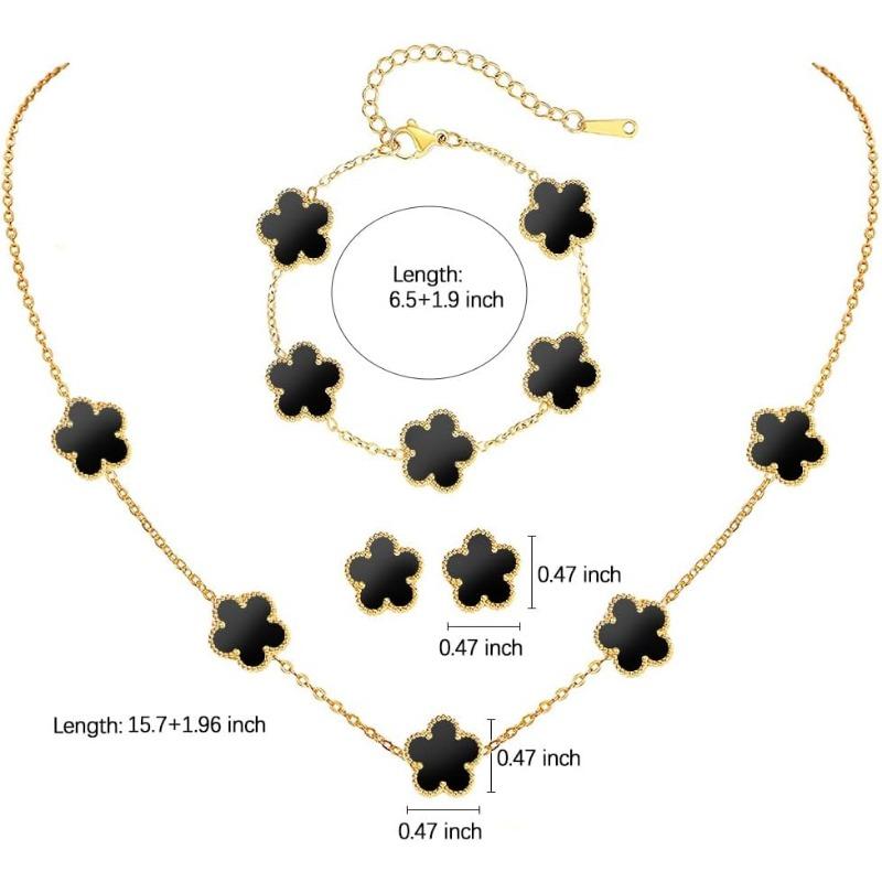 

1 комплект 18-каратного позолоченного пятилистного клевера, браслеты со звеньями, браслеты на удачу/ювелирные изделия, подарки, модные для женщин и девочек чёрный