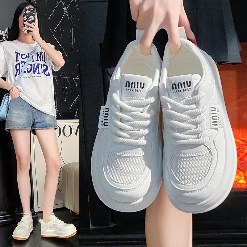 Women's White Shoes Autumn New Korean Version Student Thick Sole Breath Comfort Board Shoes Lace Up Casual ladies Sports Shoes