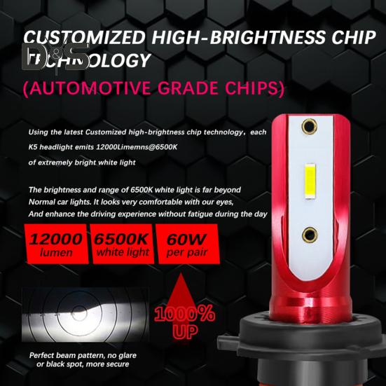 

1 пара светодиодных автомобильных фар H3 9005 H4 9004 H7 9006 H13 9007 Авиационный алюминиевый сплав Эффективное рассеивание тепла Plug Play Подходит для 90 процентов моделей