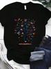 Butterfly Tree Pattern Print Unisex T Shirt Round Neck Casual Short Sleeve Tops For Spring Summer Outfit