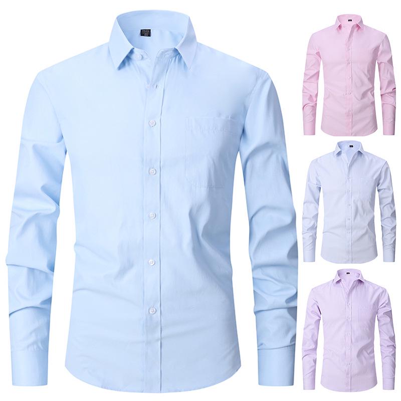 2025 Spring/Summer Men's Large Solid Color Casual Long Sleeve Shirt