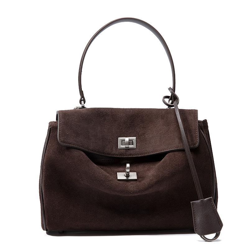 Autumn and Winter New Suede Matte Leather Premium Feeling Bag Lock Portable Underarm Commuter Shoulder Tote Bag