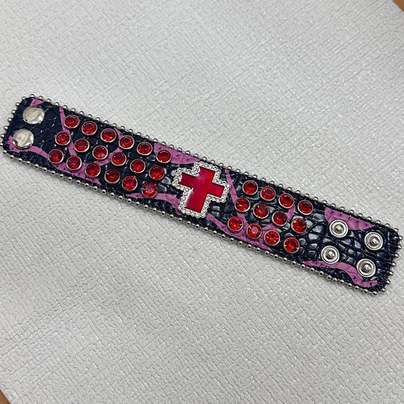 Meier Hip-hop punk cross rhinestone bracelet - diamond-accented pu leather jewelry