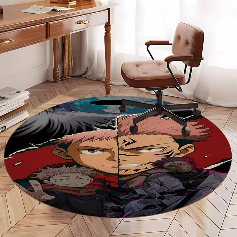 Jujutsu Kaisen Pattern Round Rug, Indoor/Outdoor Mat, for Picnic, Gameroom, Bedroom, Office, Living Room, Home Decor Carpet, Birthday Gift