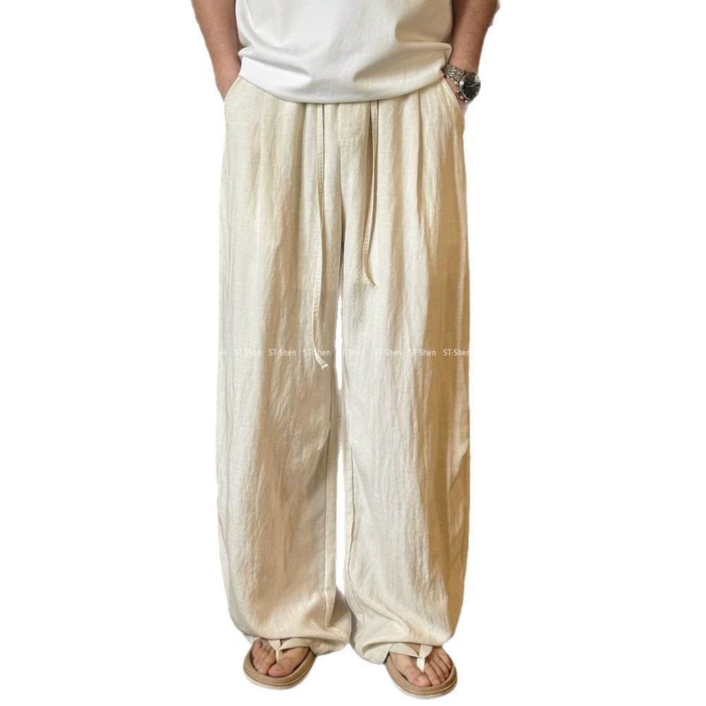 Linen old money wind pants men's and women's summer thin loose drape loose wide leg pants high sense scimitar casual pants