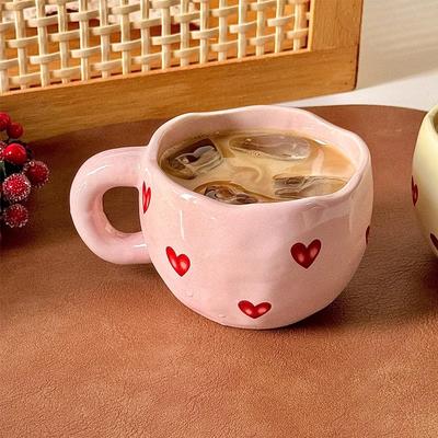 1pcs Hand Painted Love Mug Creative Heart Water Cup Ceramic Milk Mug With Handle Valentine's Day Gift