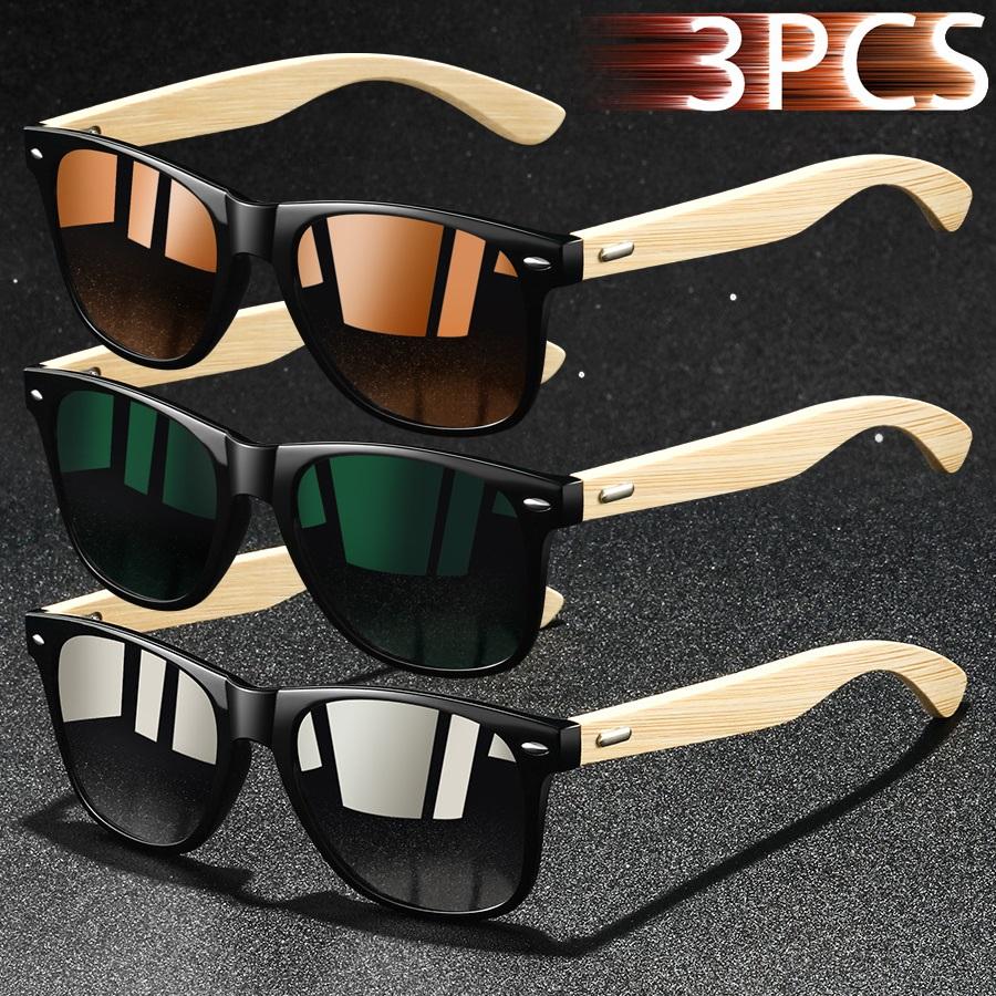1PC Fashion Bamboo Wood Vintage Square Sunglasses UV400 Protection for Men Women Luxury Designer Sun Glasses Driving Fishing
