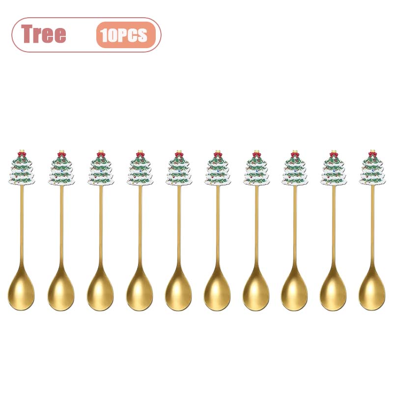 1-10pz Natale Acciaio Inossidabile Posate Cucchiaino Mescolabarbe Babbo Natale Cucchiaino da Dessert Utensili da Cucina Regalo Festivo Stoviglie