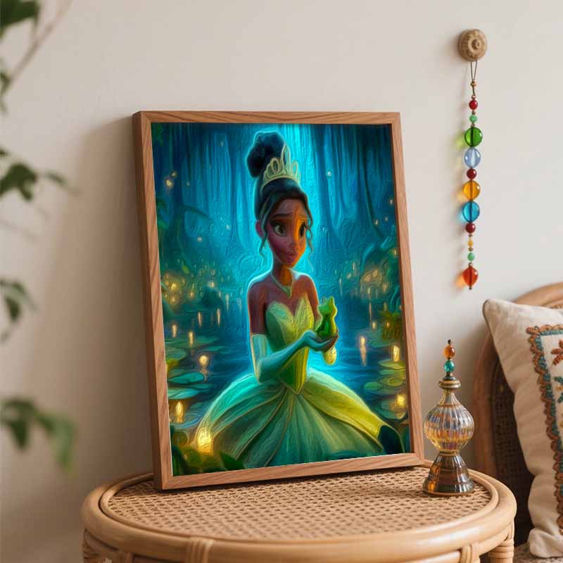 Disney Tiana Frog DIY Painting Kit Classic Style Home Decor Craft Gift Idea Art Paint by Numbers Set Relaxing Wall Art Decor Canvas