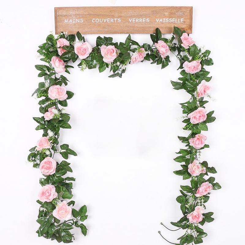 2M White Artificial Flowers Vine Fake Rose Flower Rattan for Wedding Christmas Decoration Decoration