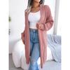 Solid Color Knitted Cardigan Women's Long Sleeved Sweater Jacket Thick Warm Knitted Long Coat with Flip Collar Autumn and Winte