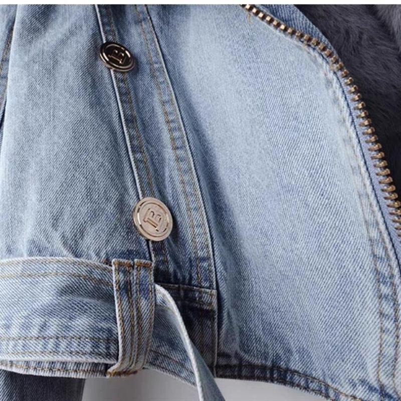 Autumn and Winter Detachable Wool Lining Denim Jacket Women's Short Top Parka