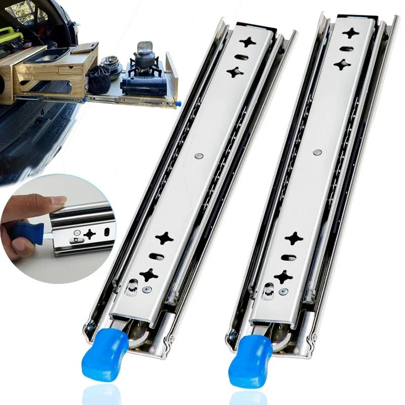 1 Pair Heavy Duty Locking Drawer Slides 11-61 Inch 111 Lb Load Capacity Side Mount Full Extension Ball Bearing Industrial Rail
