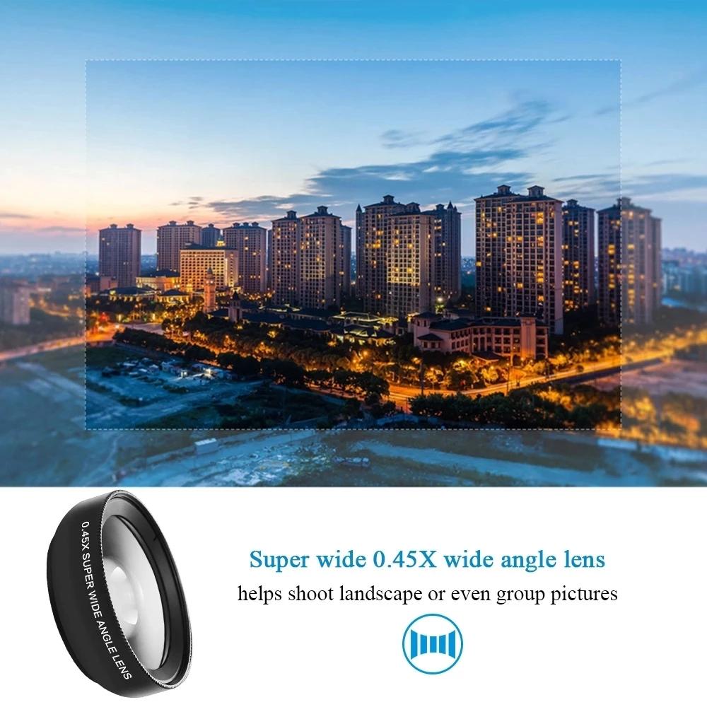 2 IN 1 Lens Universal Clip 37mm Mobile Phone Lens 0.45x 49uv Super Wide-Angle Macro HD Professional For All Smartphones